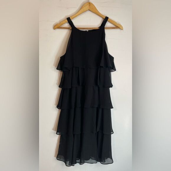 5 for $25🔥Scarlett Nite Tiered Ruffled Black Beaded Dress Size 8 - Picture 1 of 7